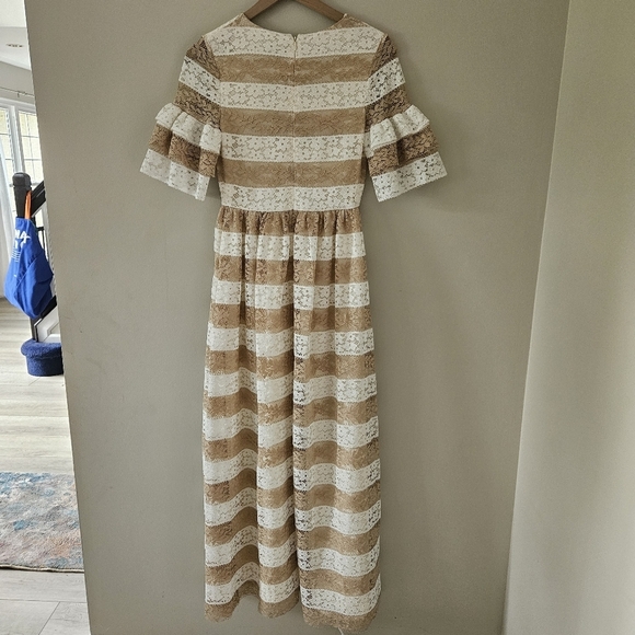 Huishan Zhang Resort 2017 Tan and White Stripe Maxi Dress - Picture 8 of 12